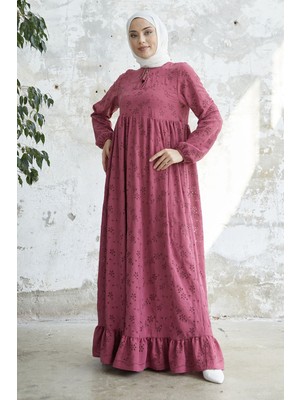 inStyle Yakası Püsküllü Fuşya Brode Elbise