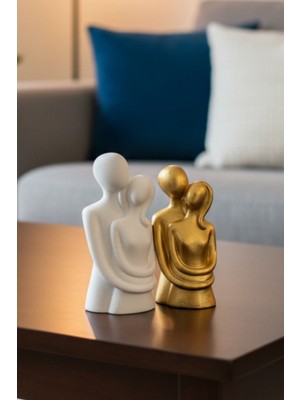 Craft 3d Atölye Dekoratif Minyatür Sarılan Sevgili Biblo(Gold Ve Beyaz) Iki Adet  Paketi İle Beraber)