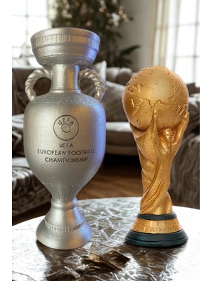 Craft 3d Atölye Dünya Kupası(15 Cm Boyunda)-Euro Cup(21 Cm Boyunda)   Beton Ödül Kupaları Biblo  Paketi Ile Beraber)