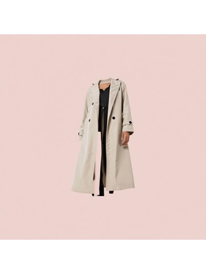 5941 Kruvaze Yaka Uzun Trençkot - Taş