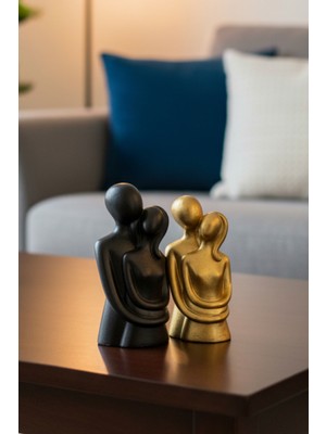 Craft 3d Atölye Dekoratif Minyatür Sarılan Sevgili Biblo(Gold Ve Siyah) Iki Adet  Paketi İle Beraber)