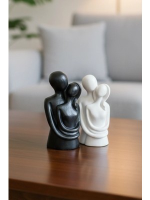 Craft 3d Atölye Dekoratif Minyatür Sarılan Sevgili Biblo(Siyah Ve Beyaz) Iki Adet  Paketi İle Beraber)