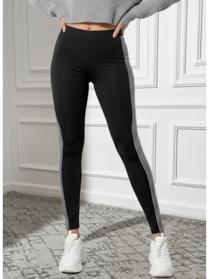 Aesco Kadın Yüksek Bel Yarı Şerit Pul Payetli Dalgıç Tayt