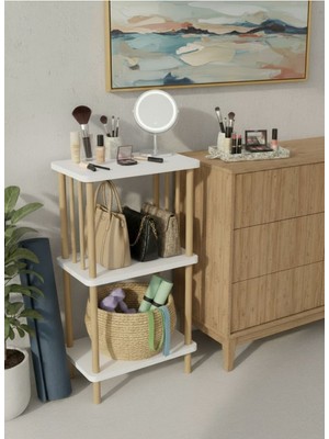 Macco Mobilya 3 Katlı Ahşap Dikdörtgen Yan Sehpa Çok Amaçlı Dekoratif Raf Ünitesi