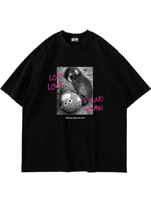 Sekizbiraltı Love Lost Baskılı Oversize Unisex Siyah Tshirt