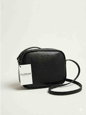 Colorshere Siyah Minimalist Tasarım Fermuarlı Kadın Çapraz Çanta
