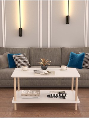 Macco Mobilya 2 Katlı Oval Çevir Kur Orta Sehpa - Çok Amaçlı Dekoratif Salon, Ofis, Balkon, Teras Sehpası