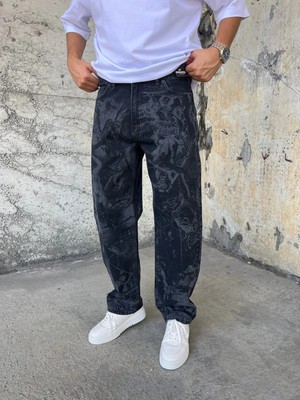 Difransel Jeans Erkek Urban Style Lazer Baskılı Baggy Jean