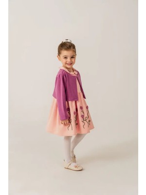 Eray Kids Kız Çocuk Bayramlık Elbise Takımı Pembe Çiçek Işlemeli Elbise Kombini
