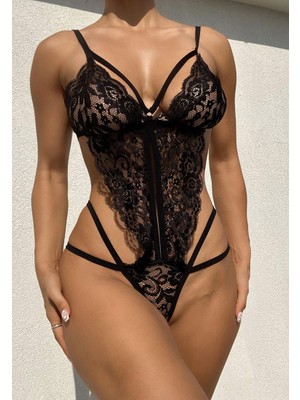 Beleng Dantelli Siyah Fantezi Body