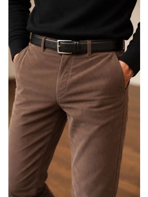 Varetta Erkek Açık Kahverengi Kadife Ince Fitilli Klasik Kesim Cepli Pantolon