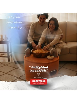 Xpermate Dekoratif Yuvarlak Puf Orta Sehpa Puf Puffymod 60x42