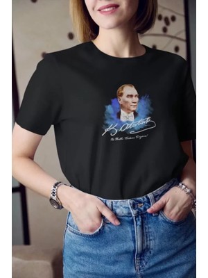 Aesco Unisex Bisiklet Yaka Baskılı Oversize T-Shirt - Siyah