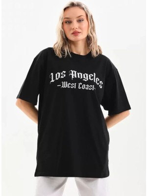 Aesco Unisex Baskılı Oversize T-Shirt - Siyah