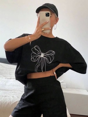 Aesco Baskılı Oversize T-Shirt - Siyah