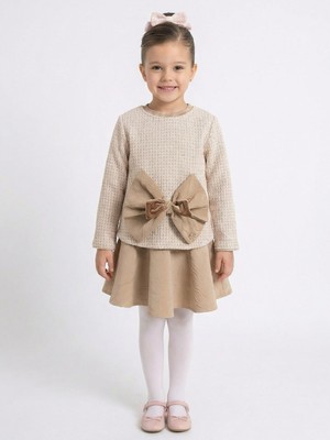Lanova Kids Dev Fiyonklu Tüvit Kumaşlı Deri Etekli Kız Çocuk Elbise 6-14 Yaş 4424