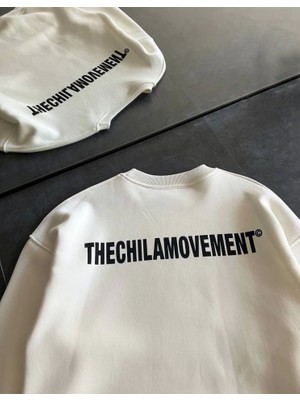 Aesco Kışlık Bisiklet Yaka Oversize Baskılı Sweatshirt - Beyaz