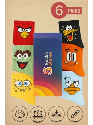 Esinti 6 Çift Uzun Pamuklu Renkli Desenli Çorap –unisex Kadın Erkek Çorap Seti (Kutulu)