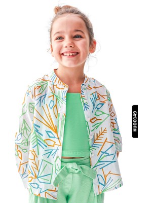Nk Kids Düğmeli Dik Yakalı Geometrik Desenli Kız Çocuk Gömlek 4-8 Yaş 36509