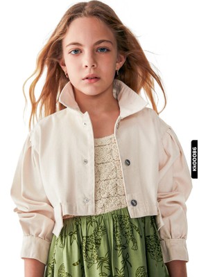 Nk Kids Düğmeli Polo Yakalı Sahte Çift Cepli Düz Renk Kız Çocuk Ceket 8-14 Yaş 36704