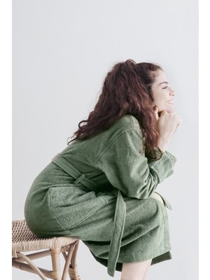 Cotto N Mania Carmıne Robe Bornoz L - XL Yeşil Pamuk Polyester Materyalli Rahat Kullanım