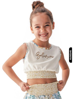 Nk Kids Lastik Belli Kolsuzlu Aplike Nakışlı Kız Çocuk Bluz 4-8 Yaş 36539