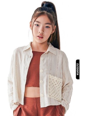 Nk Kids Sivri Yakalı Çizgili Aplikeli Yan Cepli Düğmeli Kız Çocuk Gömlek 8-14 Yaş 36338