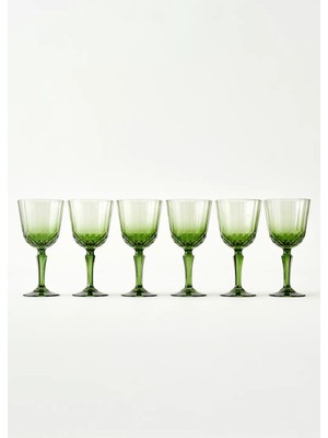 Bella Maison Colore Yeşil Kesme Kadeh 6'lı Cam 310 cc Şık Desenli Kulpsuz Set