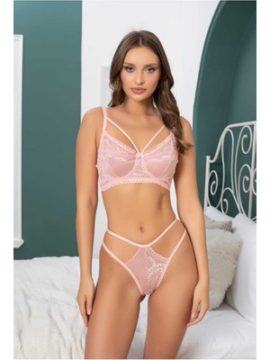 Valunor Kadın Iç Çamaşır Takımı Pembe Balensiz Yumuşak Esnek Soft Dantelli Sütyen Şık Bralet-Tanga