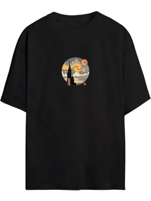 Aesco Unisex Baskılı Oversize T-Shirt - Siyah