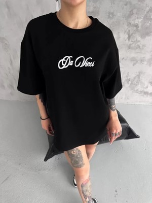 Aesco Unisex Baskılı Oversize T-Shirt - Siyah