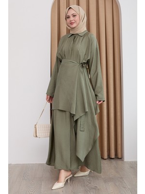 inStyle Belden Bağlamalı Haki Ayrobin Elbise