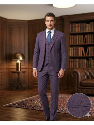 Fabio Cassel Slim Fit  Mono Yaka Çift Yırtmaçlı Astarlı Takım Elbise Yelekli