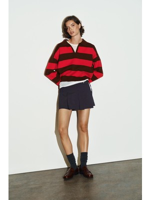 Allbucks Zara, Kareli Piliseli Kemerli Şort Etek ABZRA3785