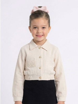 Nk Kids Sivri Yakalı Düğmeli Lastik Belli Büzgü Kollu Kız Çocuk Ceket 4-8 Yaş 36514