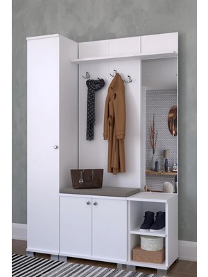 Vestiyer Remaks Selçuk Beyaz Portmanto Modern Tasarım 177 cm Yükseklik 120 cm Genişlik 33 cm Derinlik