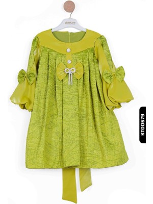 Bebejodi Bohçalı O Yakalı Büzgü Kollu Katlanmış Kız Çocuk Elbise 3-10 Yaş 923