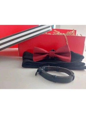 Erkek Hediye Seti Klasik Şıklık 5 : Desenli Papyon, Çorap ve Deri Bileklik