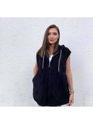 Aesco Kadın Kapüşon ve Fermuar Detay Welsoft Kolsuz Yelek