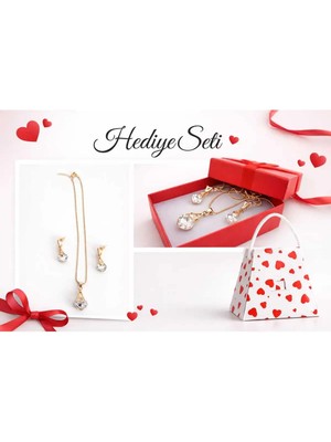Kadın Zarif Taş Detaylı Çelik Kolye & Küpe Hediye Seti – Özel Kutulu
