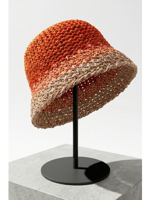 Mollycrush Kadın Turuncu Hasır El Örmesi Bucket | Plaj Kova Şapka