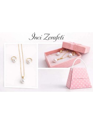Kadın Inci Detaylı Kolye & Küpe Hediye Seti – Özel Pembe Kutulu