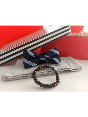 Erkek Hediye Seti Modern Şıklık 21 : Desenli Papyon, Çorap ve Deri Bileklik