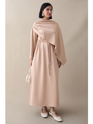inStyle Şal Detay Bej Modal Elbise