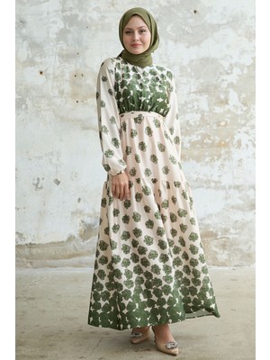 inStyle Yarım Düğmeli Yeşil Saten Elbise