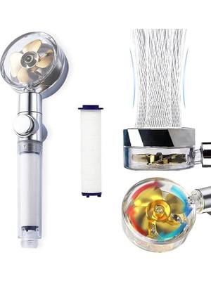 Bucuks® Turbo Pervaneli ve Filtreli Su Tasarruflu 360 Derece Dönebilen Tazyikli Duş Başlığı