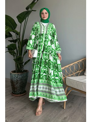 inStyle Ebruli Salaş Yeşil Viskon Elbise