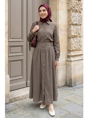 inStyle Düğmeli Etek Gömlekli Vizon Ikili Takım