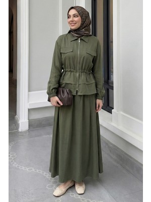 inStyle Modal Tünel Büzgülü Haki Etekli Takım