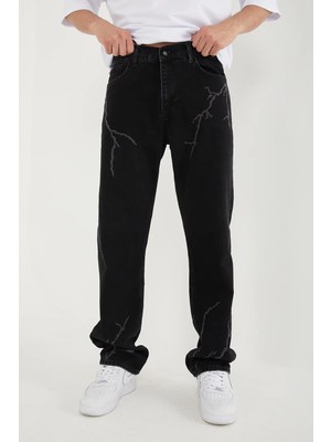 Difransel Jeans Erkek Şimşek Baskılı Cepli Baggy Pantolon